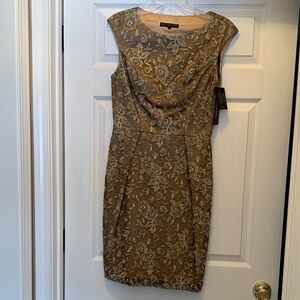 Sue Wong Floral Lace  Dress in Golden Taupe